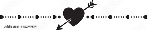 a black arrow piercing a heart shape with decorative dots on a white background