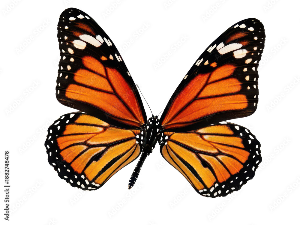 Fototapeta premium Colorful monarch butterfly on a transparent background isolated on transparent background