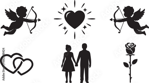 valentines day icon set featuring love cupid romance and a couple holding hands