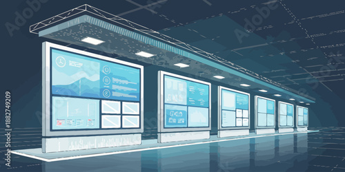 Futuristic Control Room with Large Screens and Modern Interface