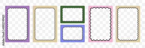 Scallop rectangles frames. Set of  fun wiggly borders. Wavy edges boxes for text. Childish vignette