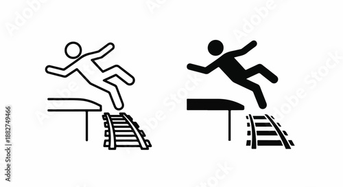 Two stick figures jumping over obstacles in a simple graphic illustration with a white background.