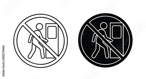 Two no entry icons with a person and door symbol on white background.