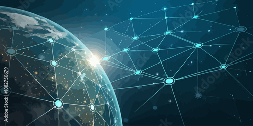 Global Network Connections on Earth with Constellation Lines and Nodes