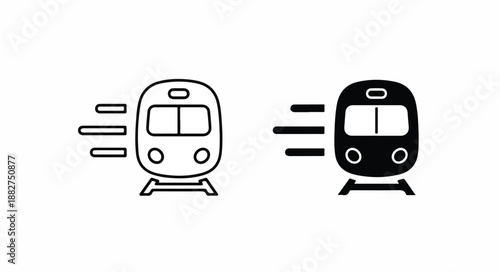 Black and white illustration of two speeding train icons side by side on a plain white background.