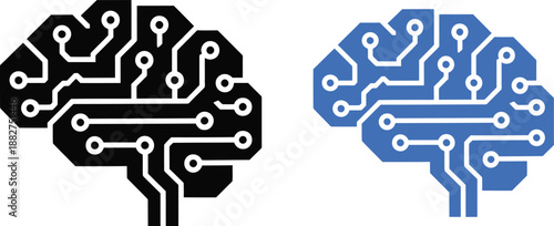 Minimal Artificial Intelligence Circuit Brain Icon, Abstract AI Neural Technology Symbol, Digital Brain Logo Mark, Modern Flat Vector Design Isolated on White Background