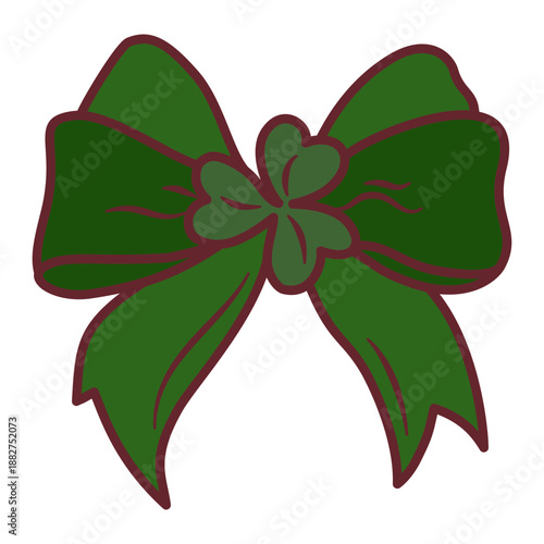 Green ribbon bow decoration with shamrock clover design accent