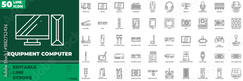 Equipment Computer Line Editable Icons set