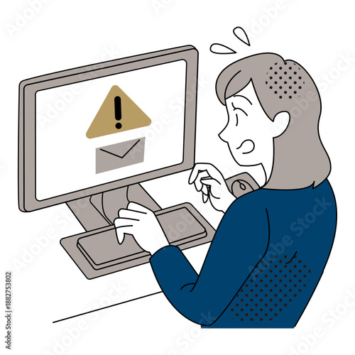 Office Woman Facing Email Warning Error Illustration