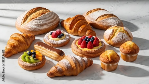 Wallpaper Mural Assortment of Freshly Baked Pastries and Breads on a White Surface. Torontodigital.ca