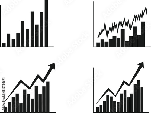 Vector graph silhouette collection bar charts and line graphs