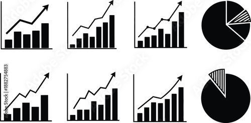 Graph silhouette vector illustration of business charts and graphs