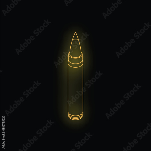 Single bullet casing glowing neon yellow on a black background