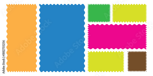 Geometric shapes stickers with zigzag wavy edge icon vector. Set of blank jagged edge shapes for design elements and labels. Rectangle shape frame symbol. vector illustration.