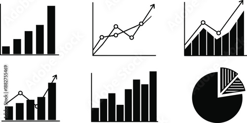 Graph silhouette vector collection of business charts and graphs