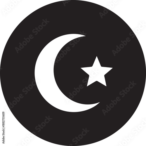 Islamic crescent moon and star icon vector illustration circle background