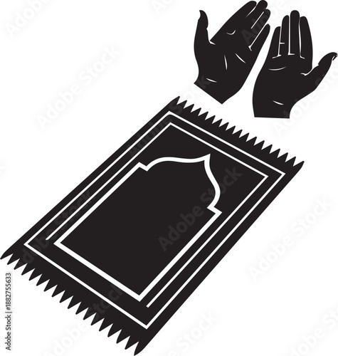 Islamic prayer mat and open hands silhouette vector illustration for ramadan festivals