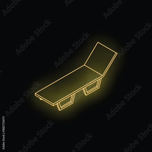 Golden neon contour of beach chaise lounge, creating summer and leisure concept