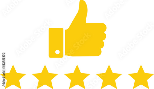 Thumbs Up Rating Icon with Five Star Review Symbol Representing Positive Feedback, Satisfaction, Quality Approval, and Customer Experience for Web and App Design