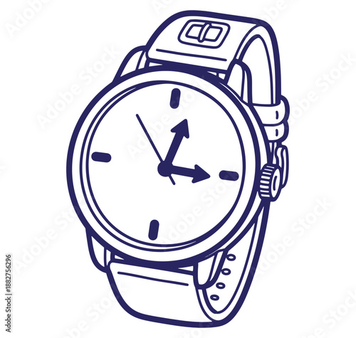 Elegant analog wristwatch illustration in a detailed outline style perfect for timely concepts