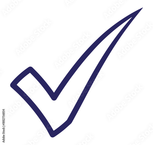 Simple hand drawn blue check mark indicating agreement and confirmation on white background