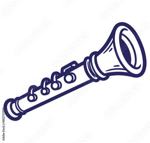 Simple outlined illustration of a clarinet musical instrument on a clean white background