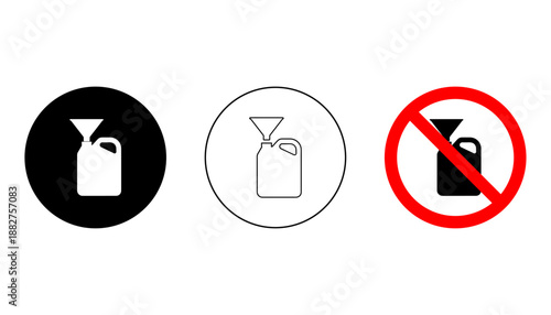 Fuel Can Icon Set – Solid, Outline and Prohibited Fuel Symbol
