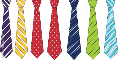 Colorful Necktie Collection with Striped and Polka Dot Patterns Showing Formal Menswear Accessories for Business, Fashion Design, Branding, and Apparel Graphics