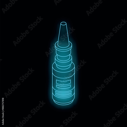 Neon nasal spray on dark background representing healthcare and medical treatment