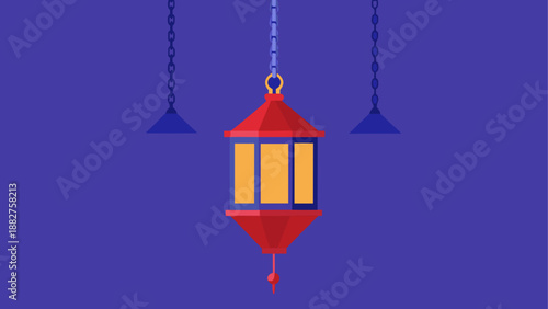 Red lantern hanging in purple sky