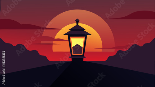 Lantern illuminated by sunset