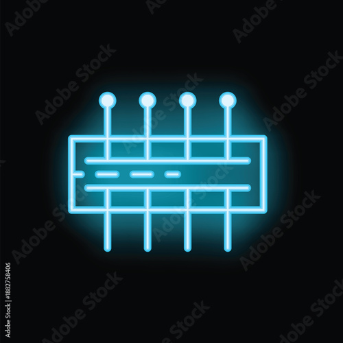 Blue neon icon of acupuncture needles standing on a grid representing skin layers