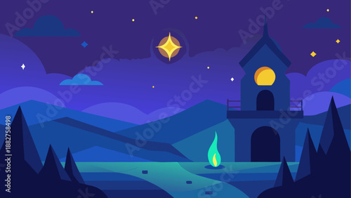 Enchanted night in fantasy landscape