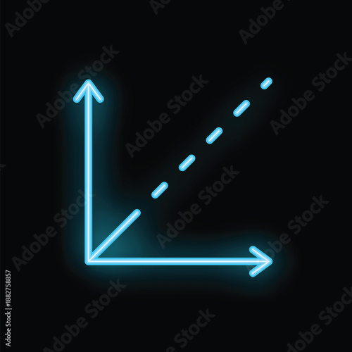 Glowing neon blue graph with x and y axis and a dotted line going up