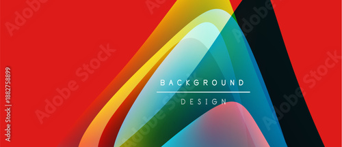 Abstract colorful design. Vibrant layers overlap creating dynamic visual effect. Red dominates left side, blue right. Text reads background design.