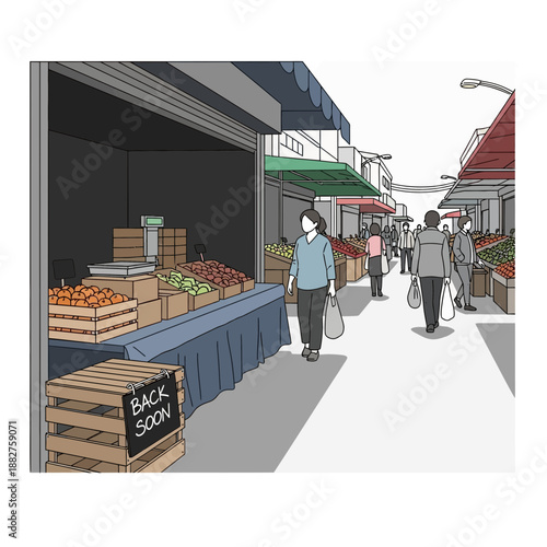 Wallpaper Mural Outdoor market scene with stalls and shoppers Torontodigital.ca