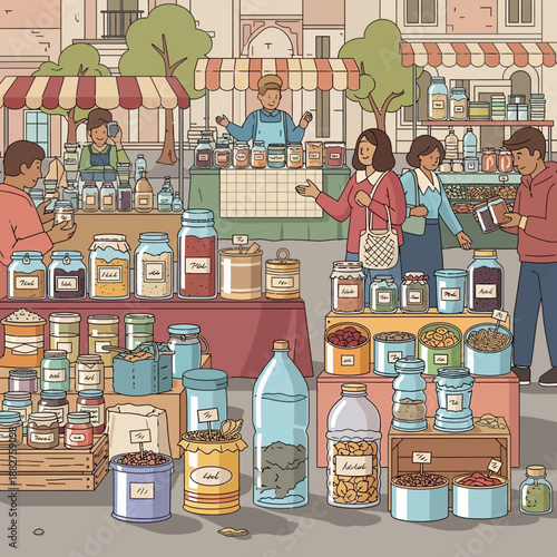 Wallpaper Mural Outdoor Market Stall with Spices and Grains in Jars Torontodigital.ca