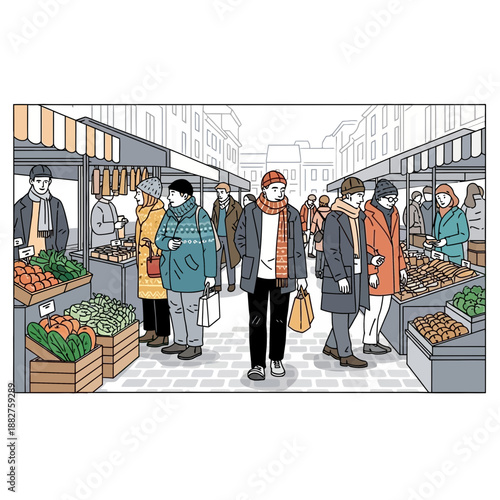 Wallpaper Mural People shopping at outdoor market stalls with fresh produce and goods Torontodigital.ca