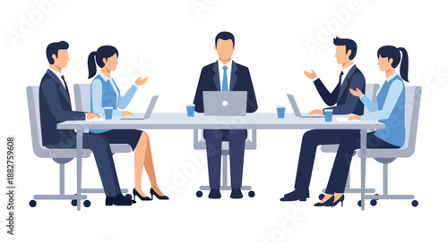 Flat Style Diverse Business People Meeting in Conference Room Illustration
