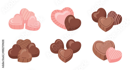 Flat Style Grouped Heart Chocolate Candies Dessert Food Sweet Illustration