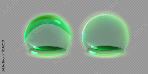 Sphere shield abstract energy protection spheres. Force field globe shell. Dome barrier technology vector set.
