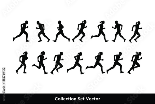 Running Sport Logo with Athlete Silhouette on White and Black Background