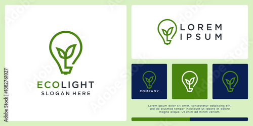 Eco light logo design with bulb and leaf.