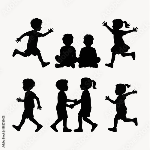 Joyful Silhouette: Playful silhouettes capture children's delightful actions, emphasizing the pure bliss and freedom of childhood.