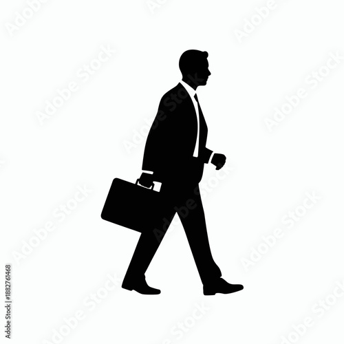 Silhouette of Professional with Briefcase: A sharp silhouette of a business professional striding purposefully, clutching a briefcase, embodying the spirit of ambition and productivity.