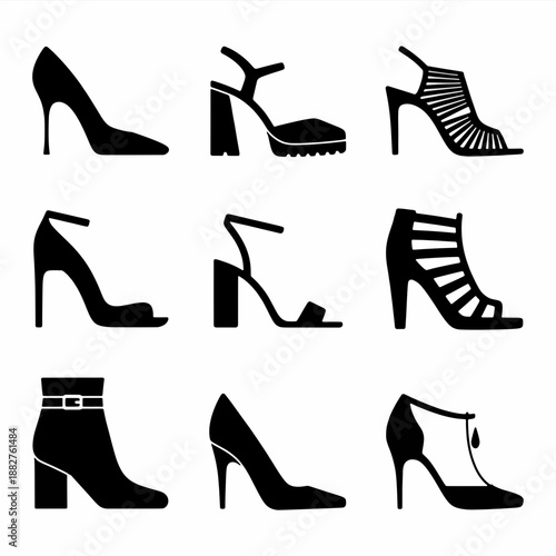 Elegant Footwear Collection: A stylish array of women's shoes, showcasing a range of elegant designs from classic pumps to fashionable sandals and booties, perfect for every occasion.