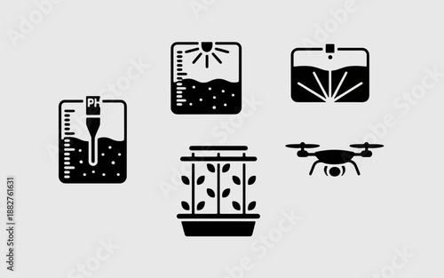 Smart Farming Icons: A set of clean, minimalist icons symbolizing cutting-edge agricultural technology, ready for design.