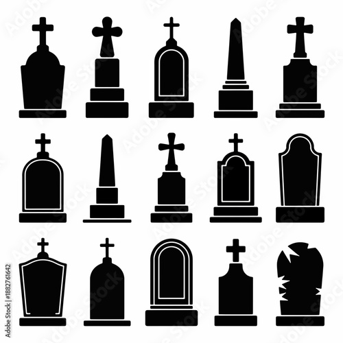 Tombstones Silhouettes: A somber yet poignant collection of tombstones, each silhouette representing a silent memorial to lives lived, offering a glimpse into history and memory.