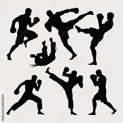 Dynamic Combat Silhouettes: A striking collection of silhouettes capturing the power, precision, and artistry of martial arts, showcasing the dynamic movements and strength.