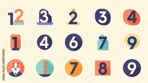 Colorful flat icons with numbers and a fox in a suit
